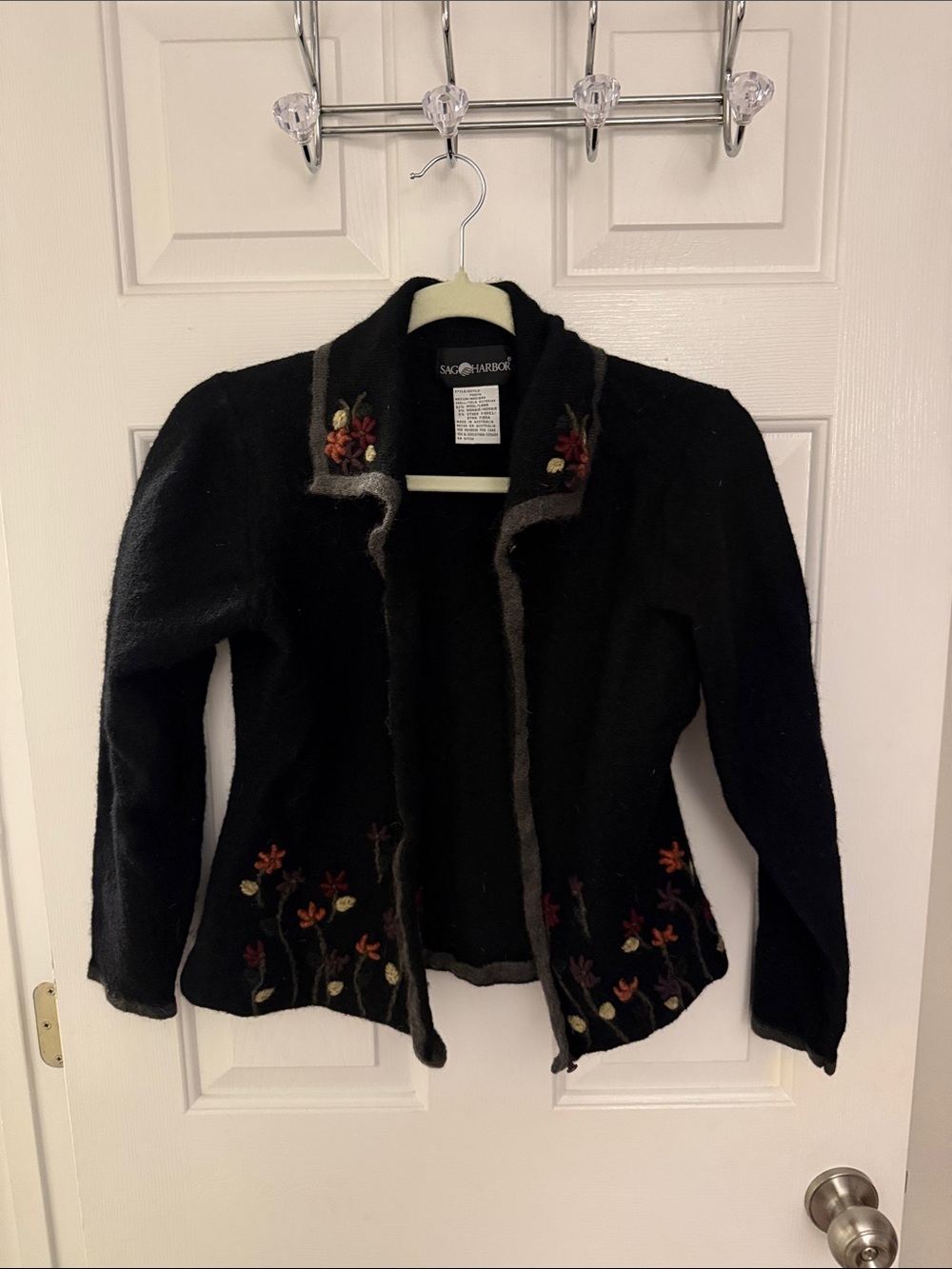 Sag Harbor Vintage Wool Cardigan with Floral Embroidery